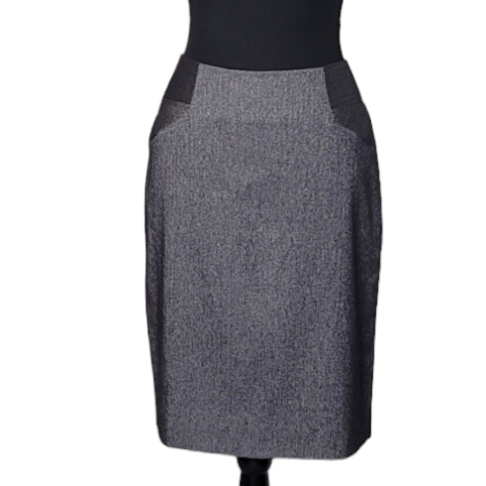 Anne Klein Black & Silver Fine Herring Bone Pencil Skirt
